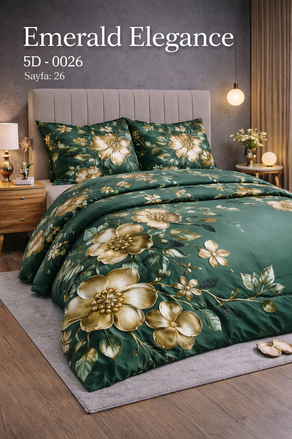 5D Zümrüt Çiçek Nevresim