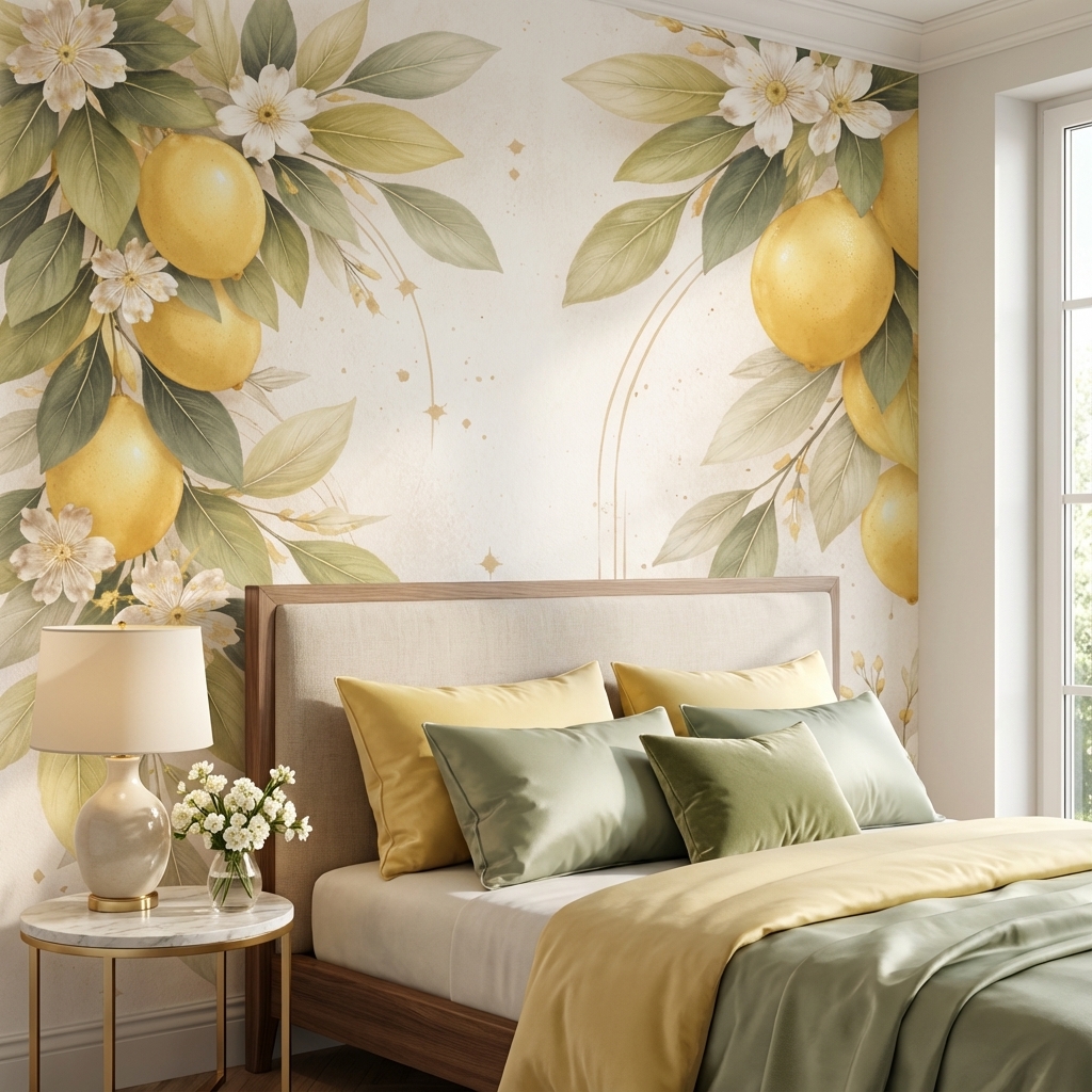 Limon Çiçekli Duvar Kağıdı – Peel & Stick Akdeniz Tarzı Duvar Kağıdı