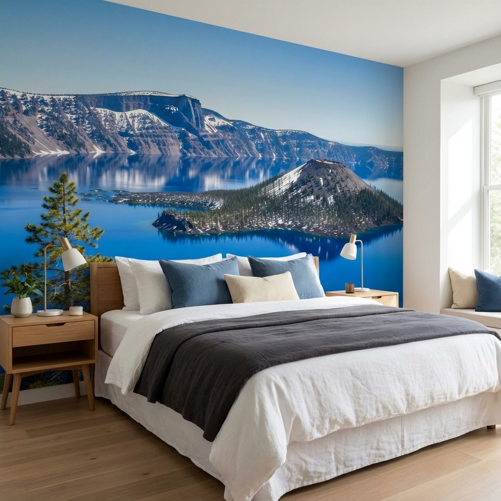 Mavi Göl ve Dağ Manzarası Duvar Kağıdı – Peel & Stick Doğa Temalı Duvar Kağıdı