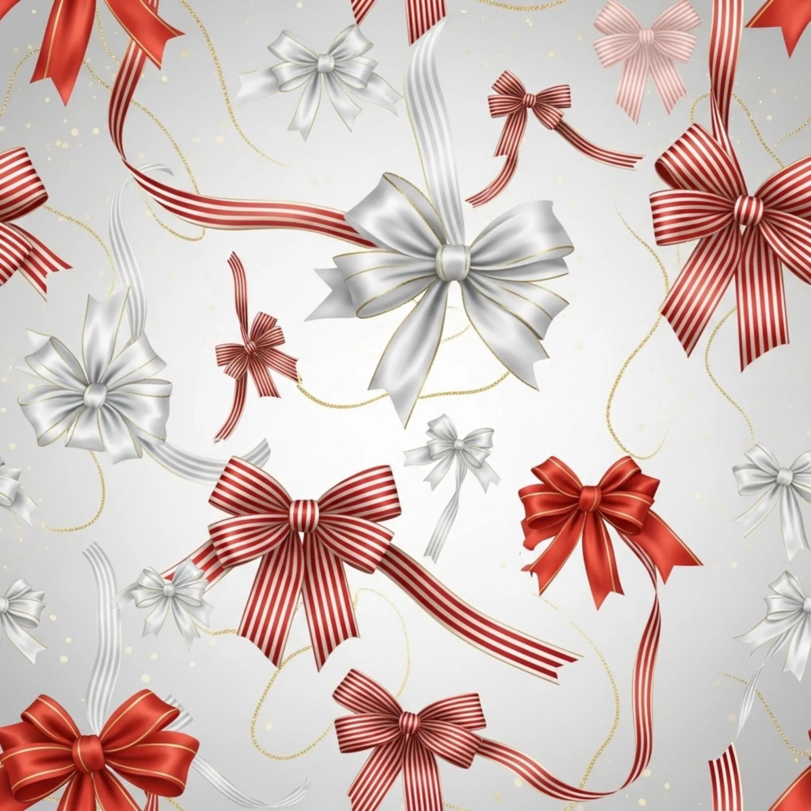 Kırmızı ve Beyaz Fiyonklu Duvar Kağıdı – Şık Yılbaşı & Hediye Temalı Dekor